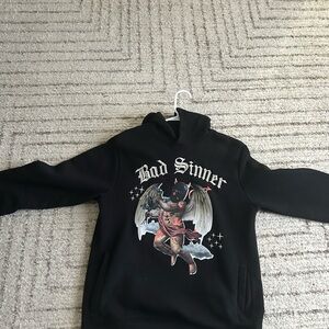 Black Graphic Hoodie with Angel Print